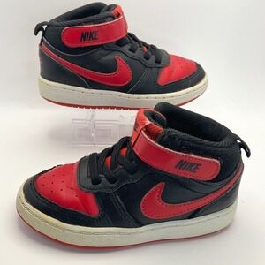 Nike Court Borough Mid TD Shoes Black Red Hook and Loop Toddler Size 9C